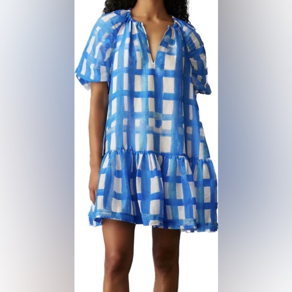 Marie Oliver Blue and White Checkered Mini Dress